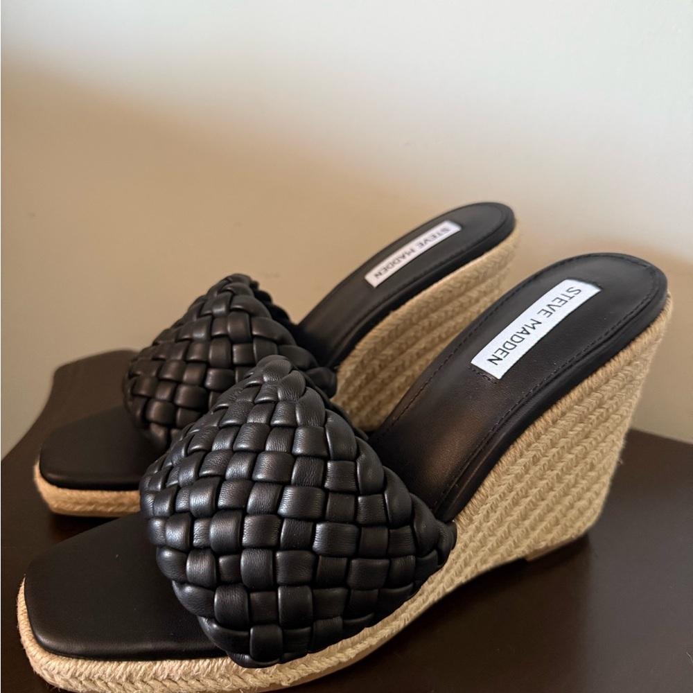 Steve Madden Black Woven Wedge Sandals